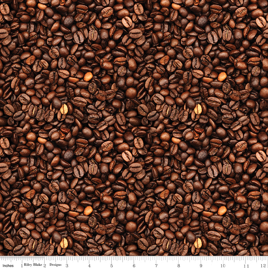 Coffee Time Coffee Beans Brown Fabric - By the yard
