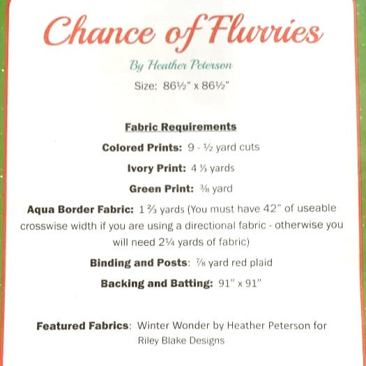 Anka's Treasures Chance of Flurries Quilt Pattern