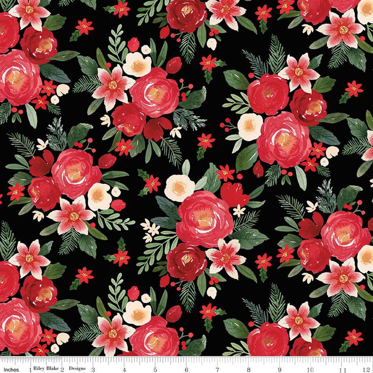 Charming Christmas Main Black Fabric - By the yard