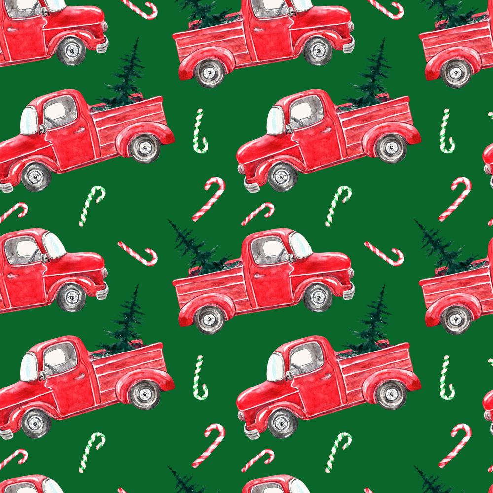 Fat Quarter Christmas Truck Haul Green