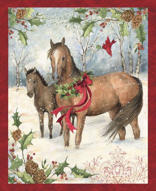 Christmas Horses Fabric Panel