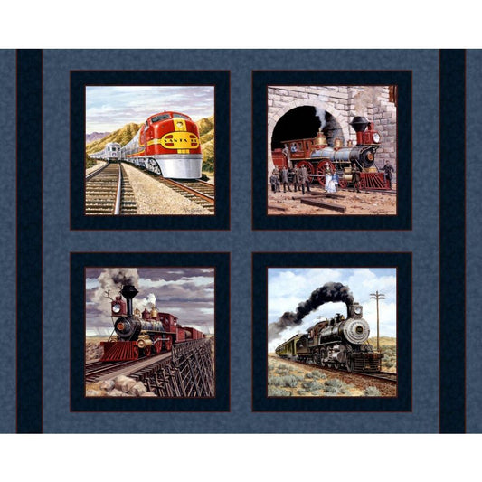 Classic Locomotives Pillow Fabric Panel