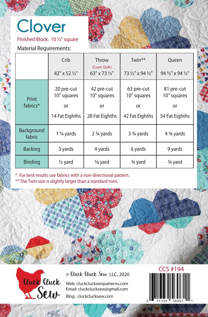 Cluck Cluck Sew Clover Quilt Pattern