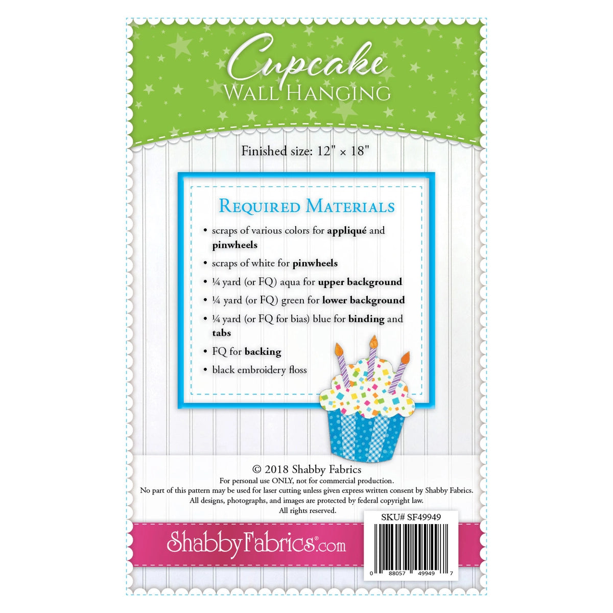 Shabby Fabrics Cupcake Wall Hanging Pattern