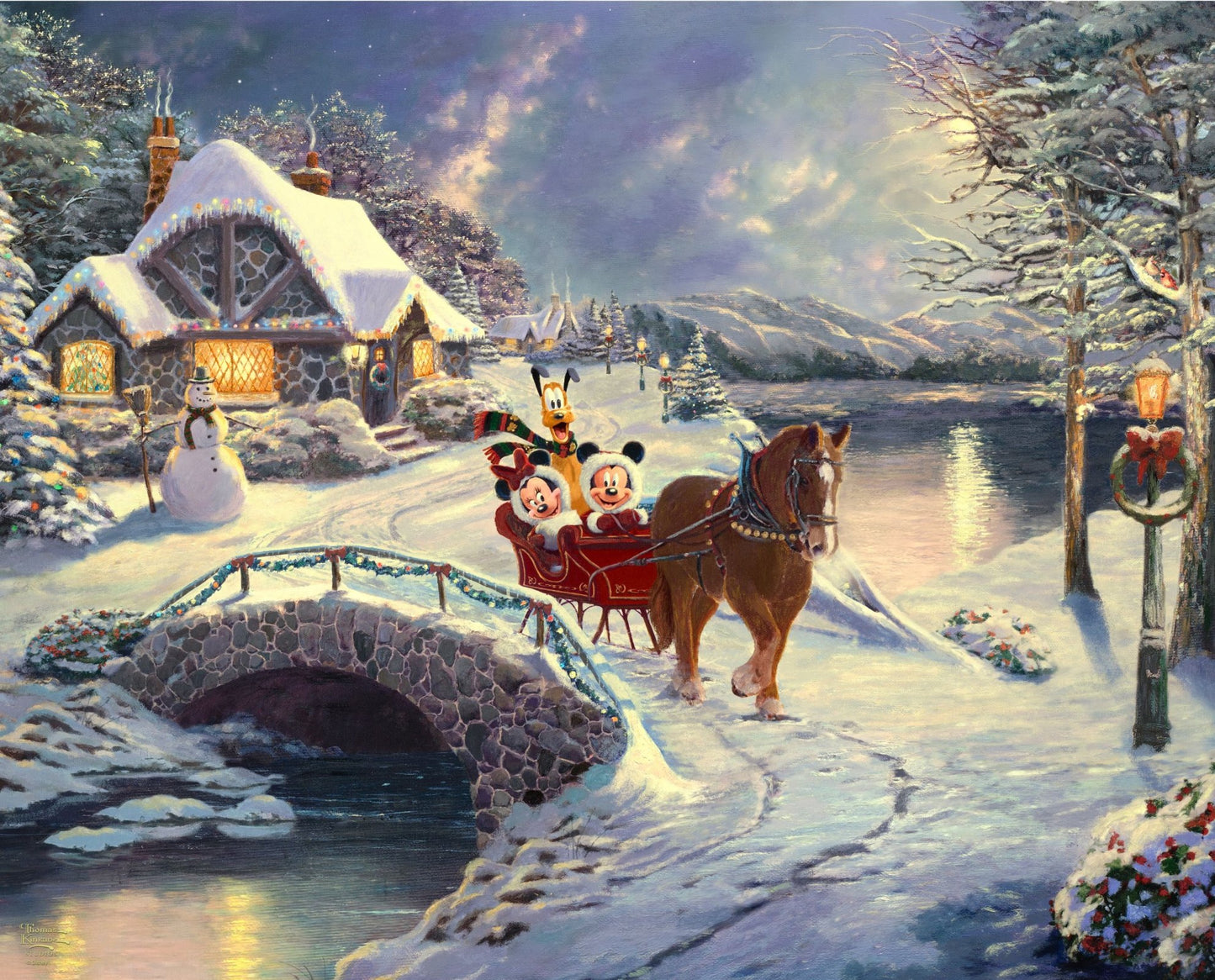 Disney Dreams Mickey & Minnie Evening Sleigh Ride Fabric Panel