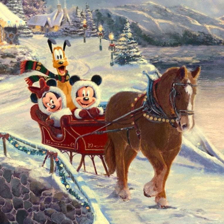 Disney Dreams Mickey & Minnie Evening Sleigh Ride Fabric Panel