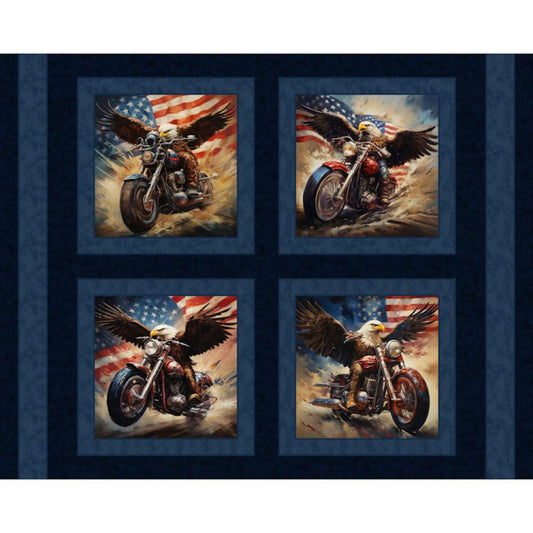 Eagle Bikers Pillow Fabric Panel