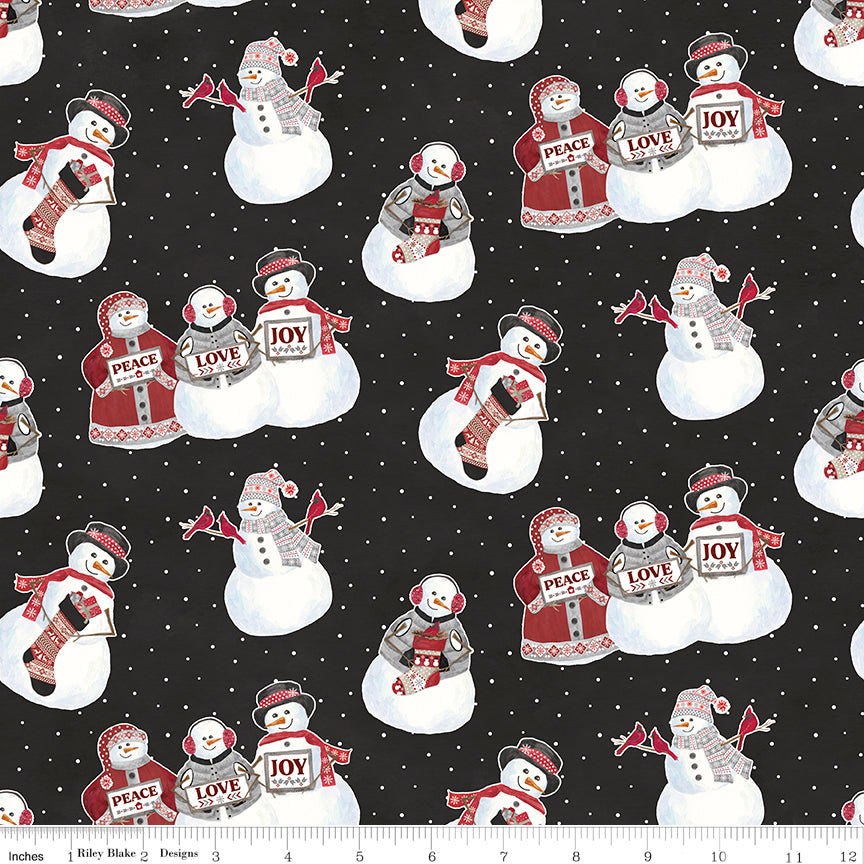 Flannel Hello Winter Main Black Fabric - By the yard