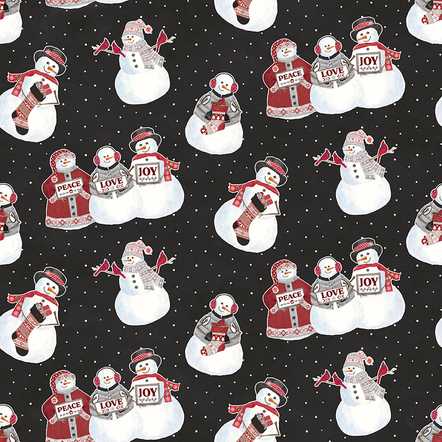 Flannel Hello Winter Main Black Fabric - By the yard