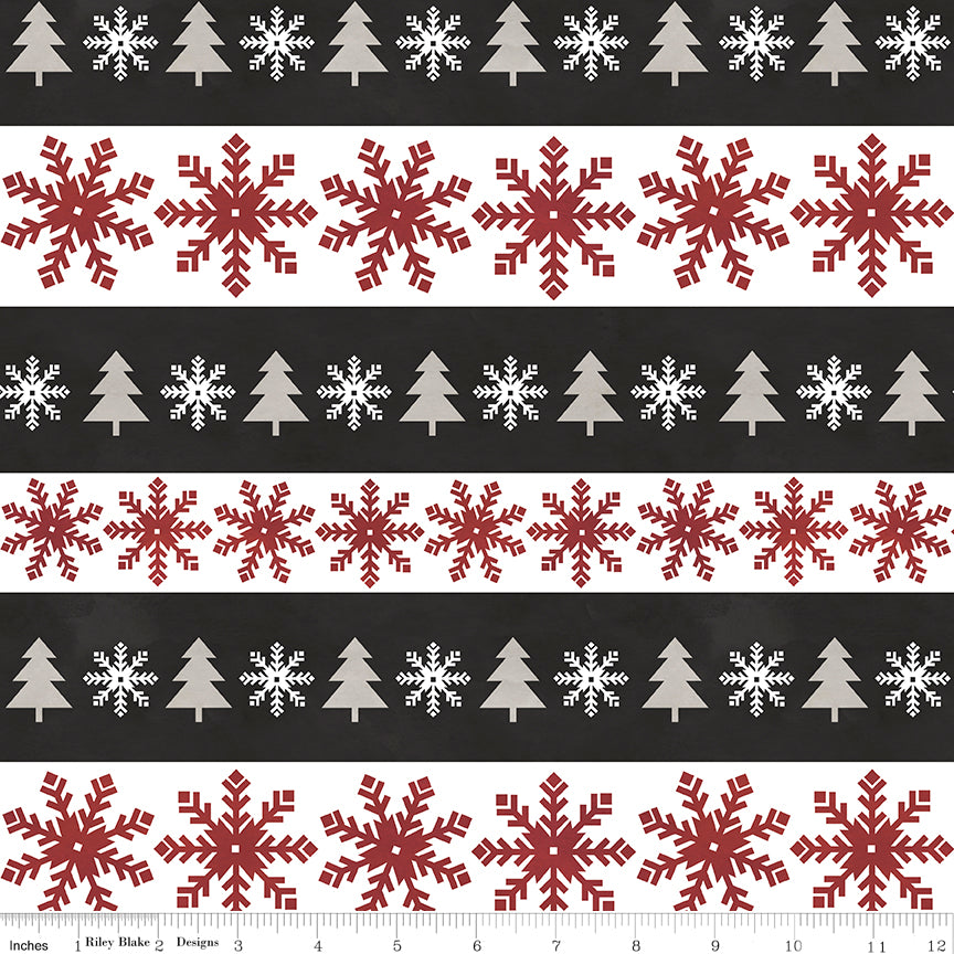 Flannel Hello Winter Stripes Black Fabric - By the yard