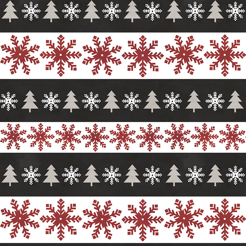 Flannel Hello Winter Stripes Black Fabric - By the yard