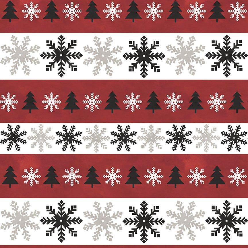 Flannel Hello Winter Stripes Red Fabric - By the yard
