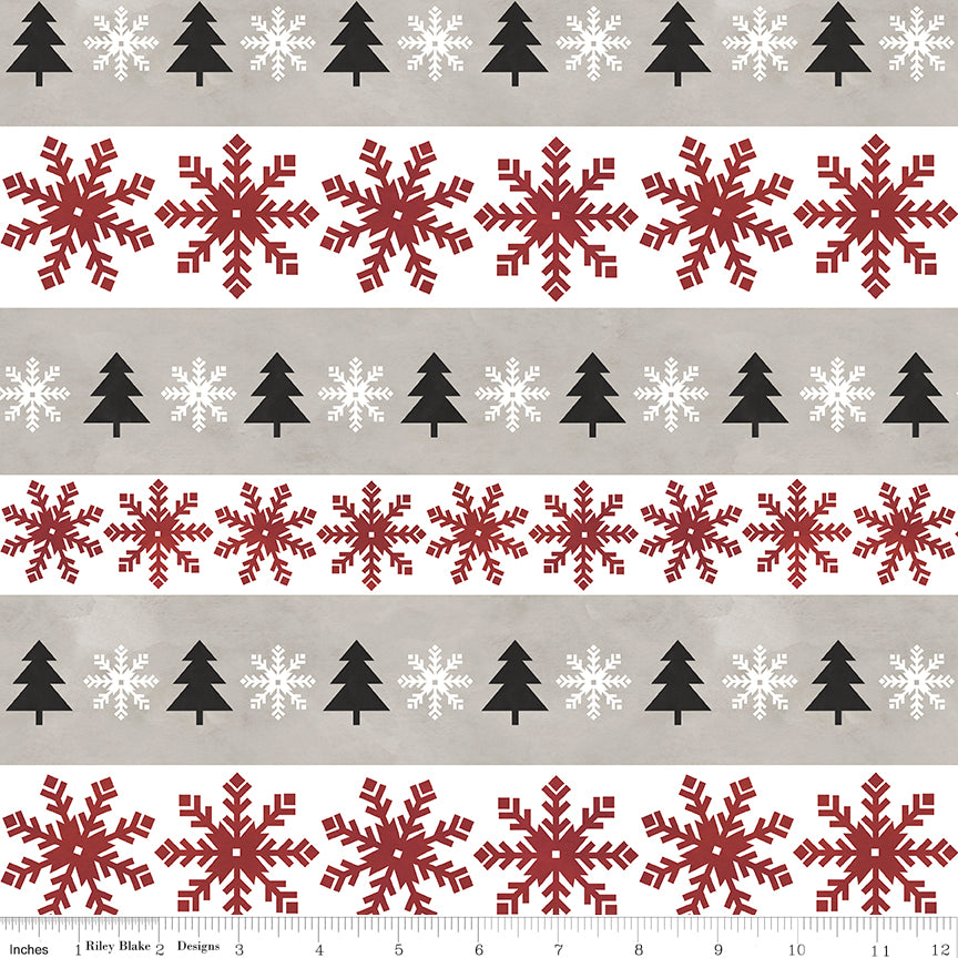 Flannel Hello Winter Stripes Taupe Fabric - By the yard