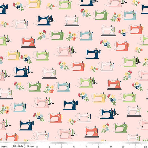 Sew Much Fun Sewing Machines Pink Fabric - By the yard