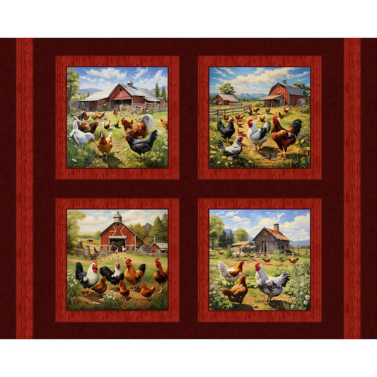 Farm Chickens Pillow Fabric Panel