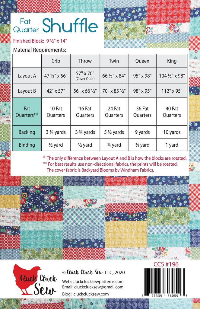 Cluck Cluck Sew Fat Quarter Shuffle Quilt Pattern