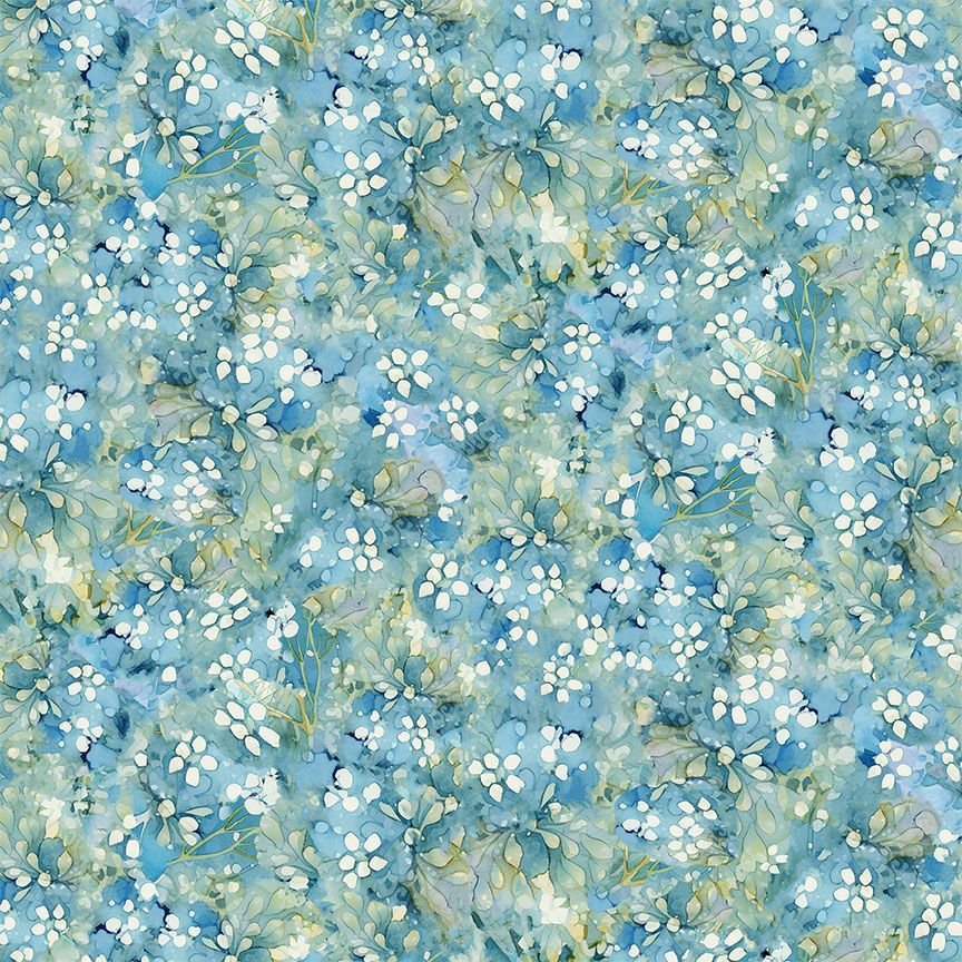 Forest Whisper Tonal Floral Blue Fabric - By the yard
