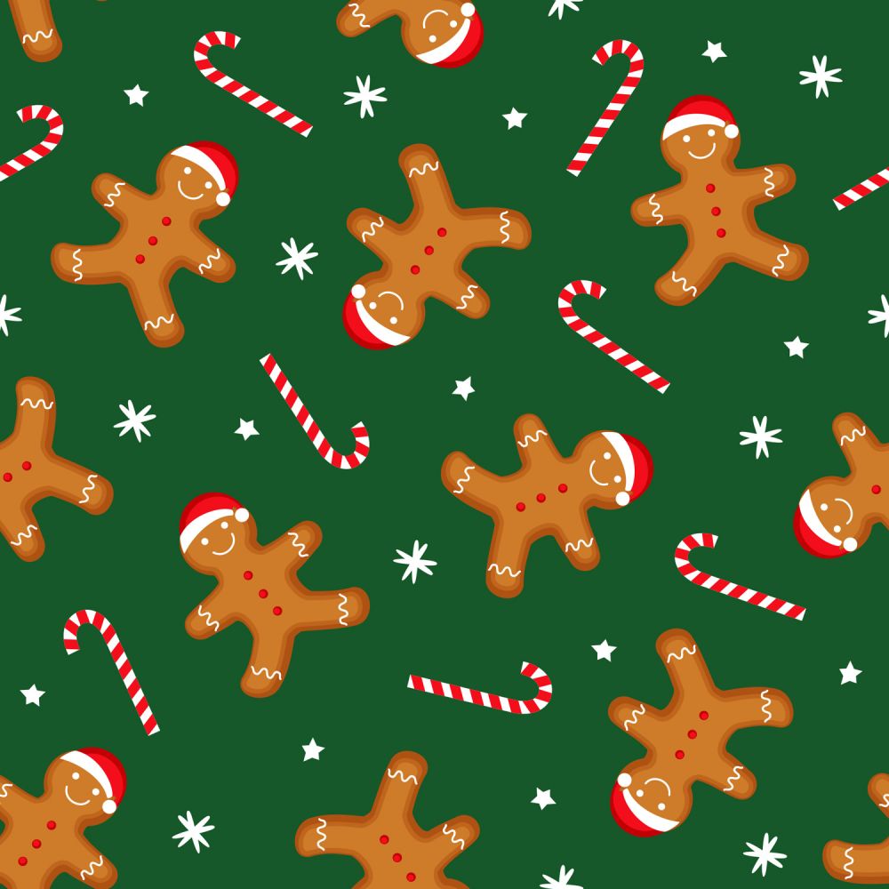 Fat Quarter Christmas Gingerbread Shuffle Green