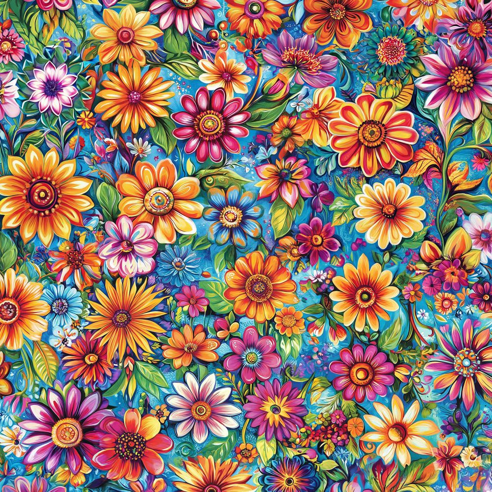 Groovy Garden Fabric - Turquoise - By the yard