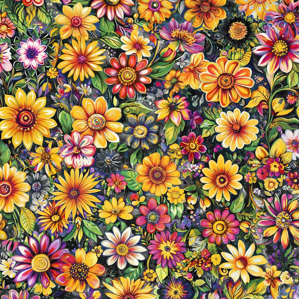 Groovy Garden Fabric - Black - By the yard