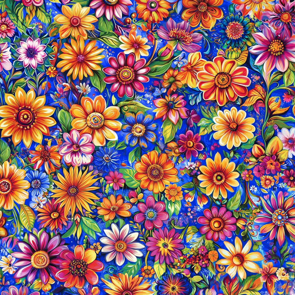 Groovy Garden Fabric - Blue - By the yard