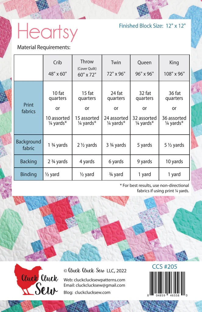Cluck Cluck Sew Heartsy Quilt Pattern