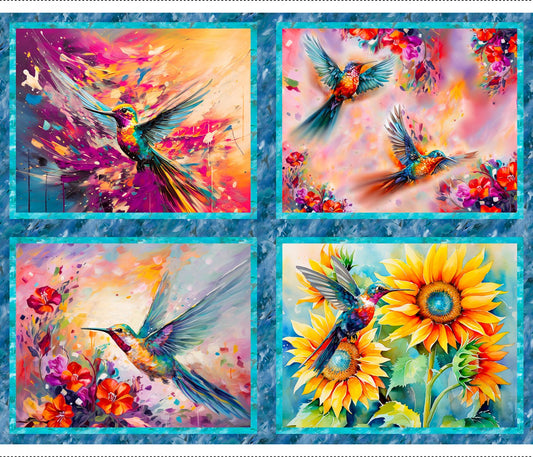 Hummingbird Bouquet Fabric Panel 36in
