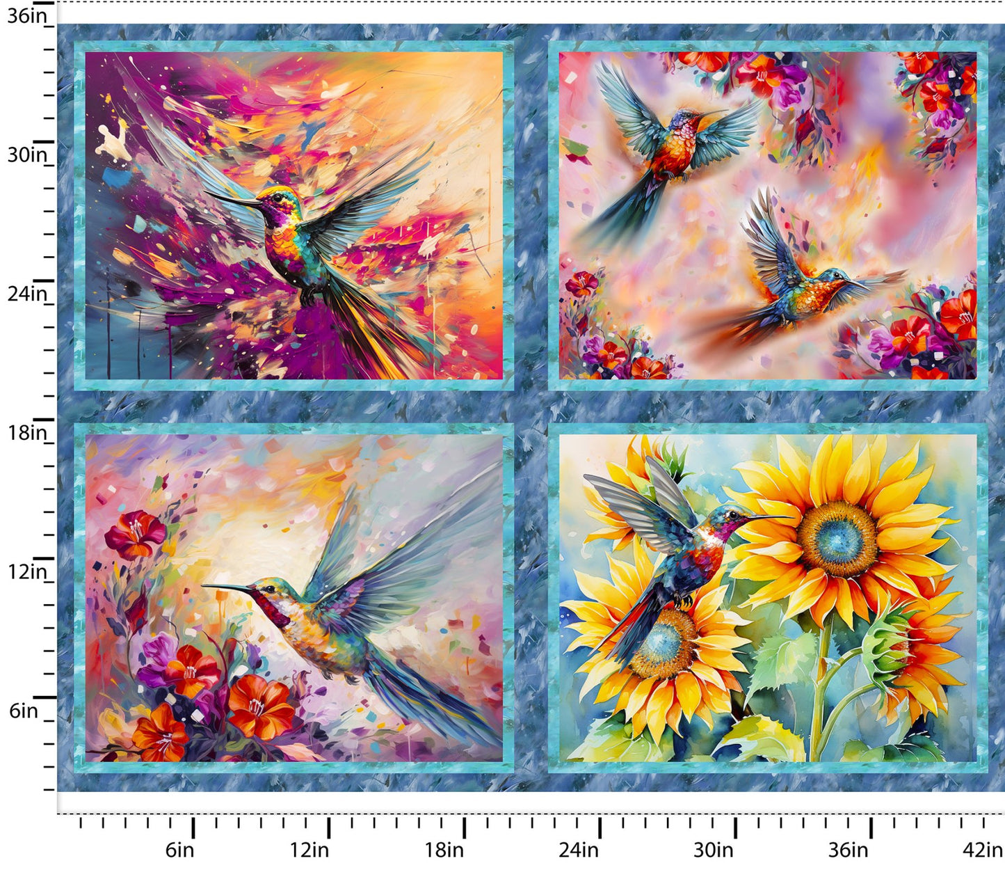 Hummingbird Bouquet Fabric Panel 36in