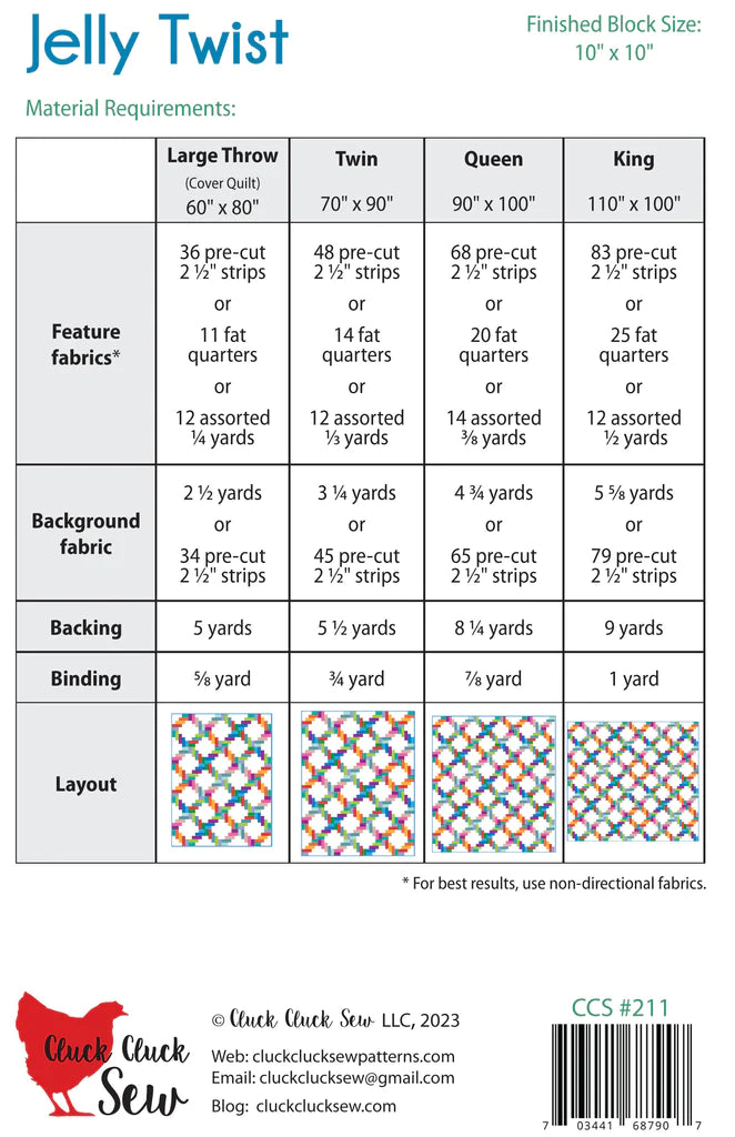 Cluck Cluck Sew Jelly Twist Quilt Pattern