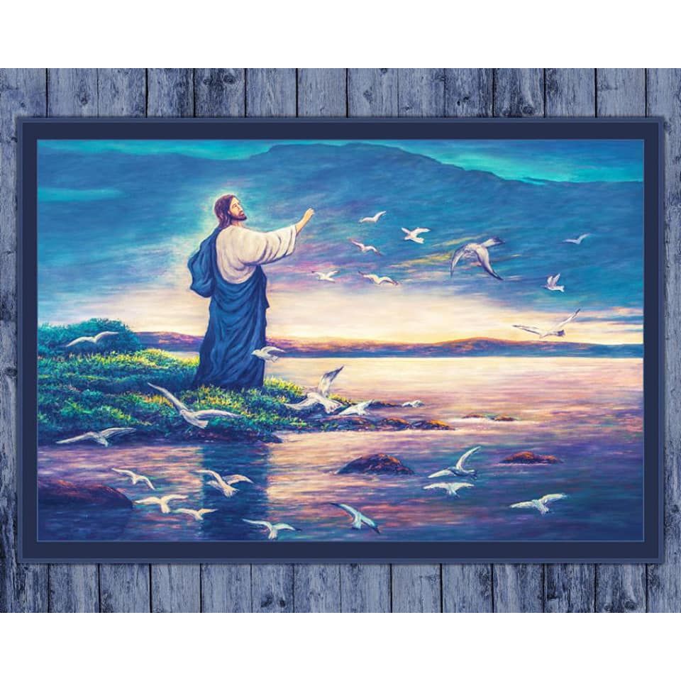 He Feeds Them All Jesus Feeding the Birds Fabric Panel