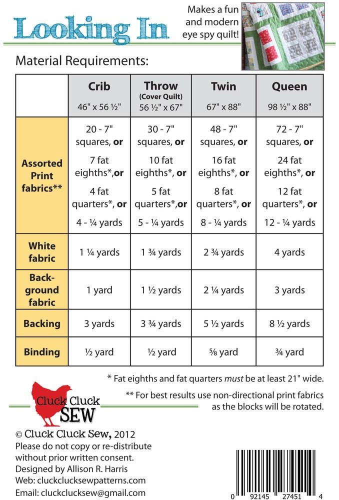 Cluck Cluck Sew Looking In Quilt Pattern