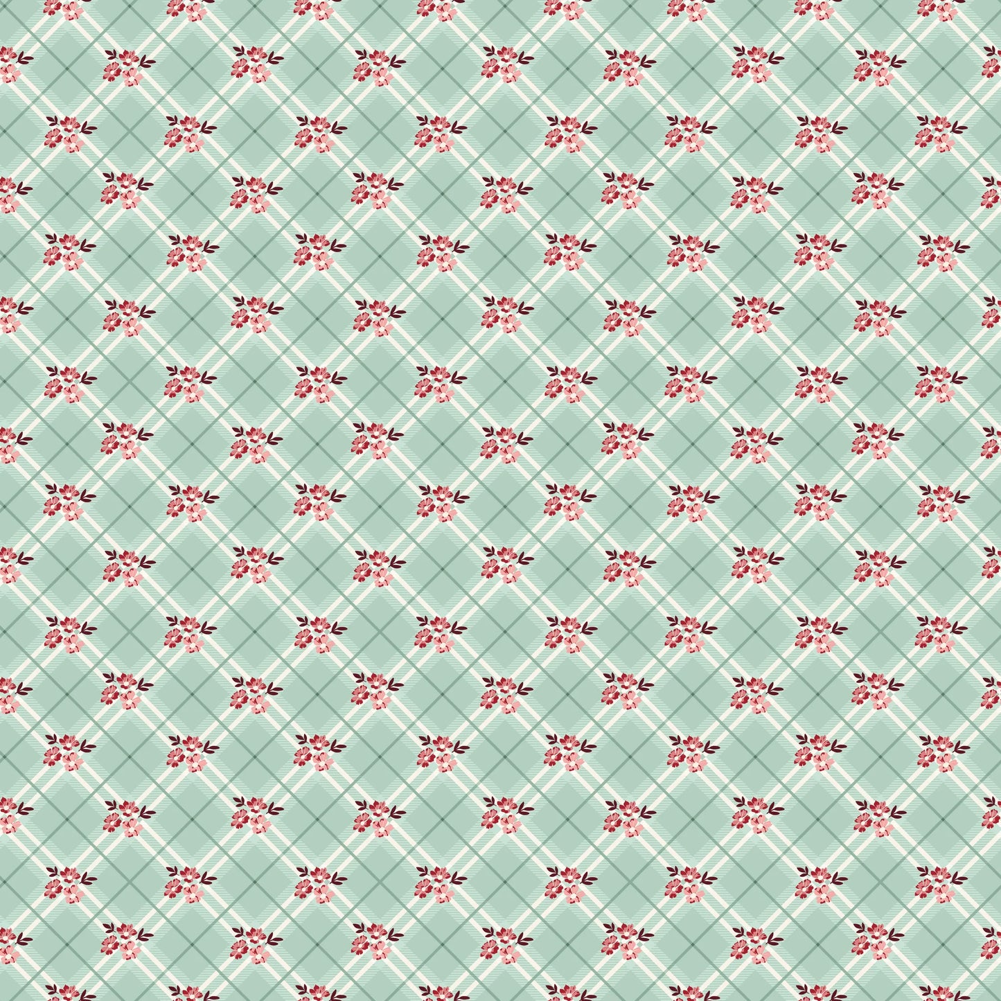 Love You Always Floral Plaid Mist Fabric - By the yard