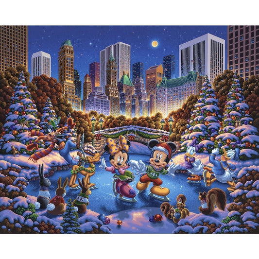 Mickey & Friends Skating in Central Park Fabric Panel