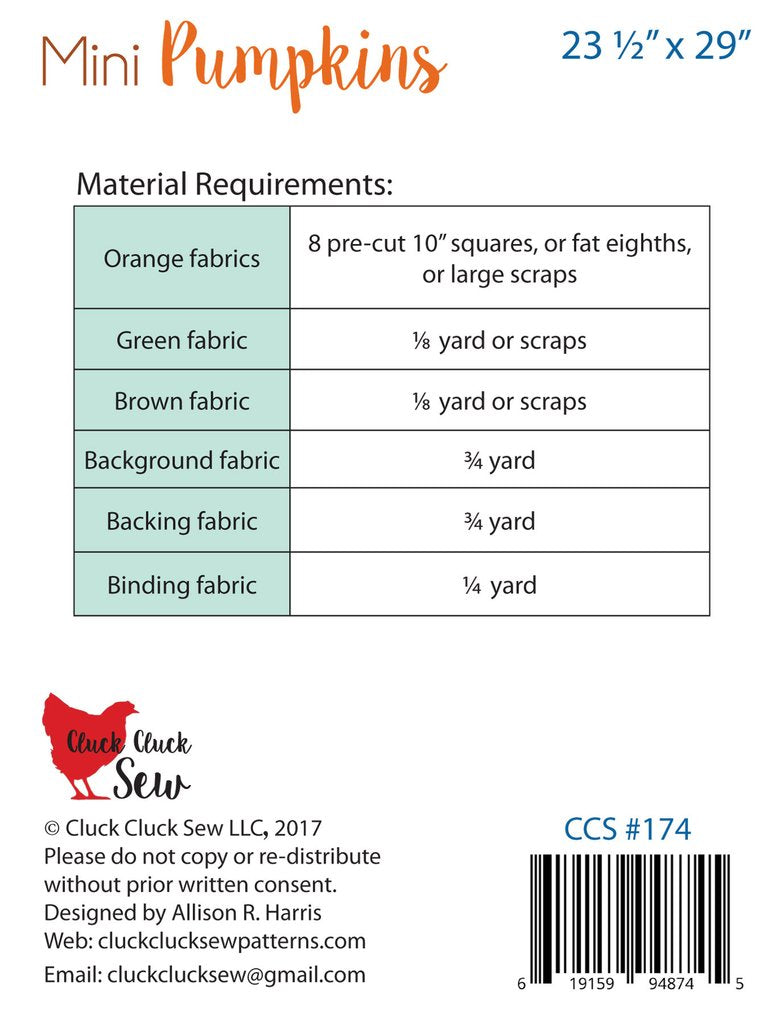 Cluck Cluck Sew Mini Pumpkins Quilt Pattern
