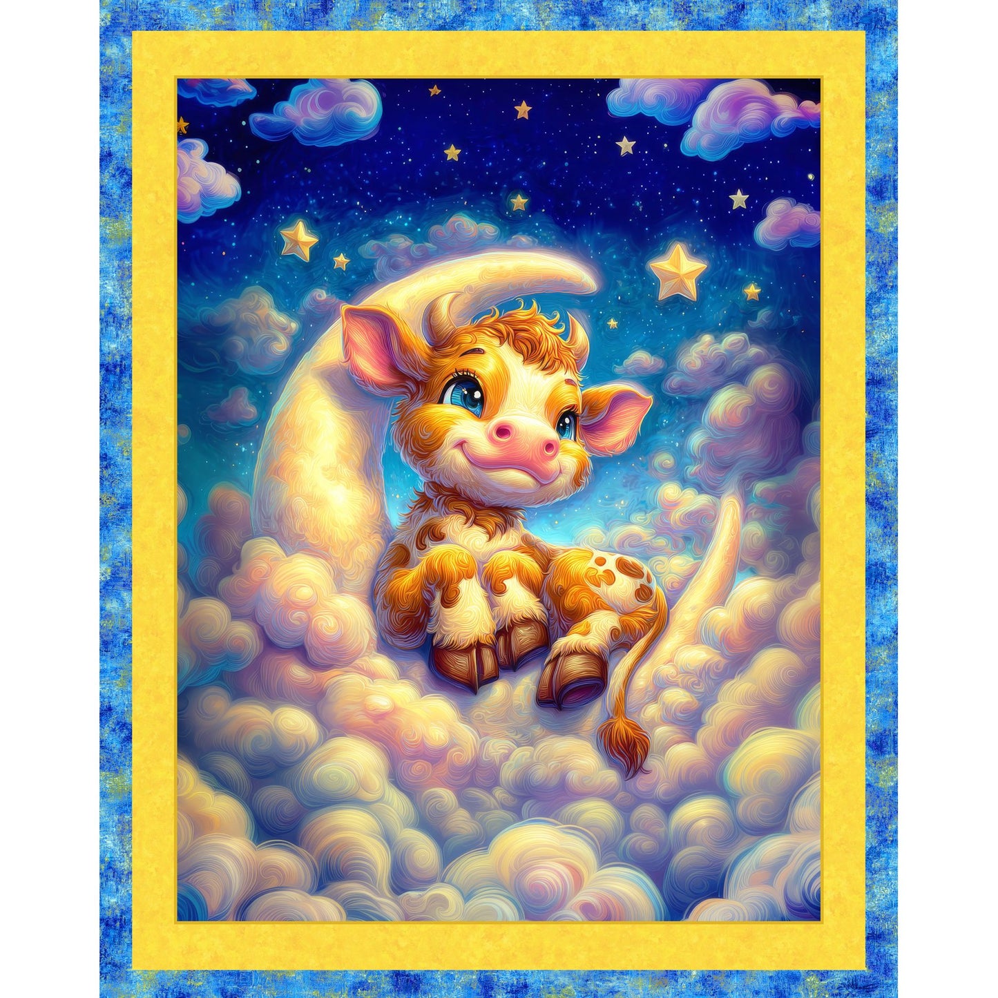 Moo on the Moon Cow Fabric Panel