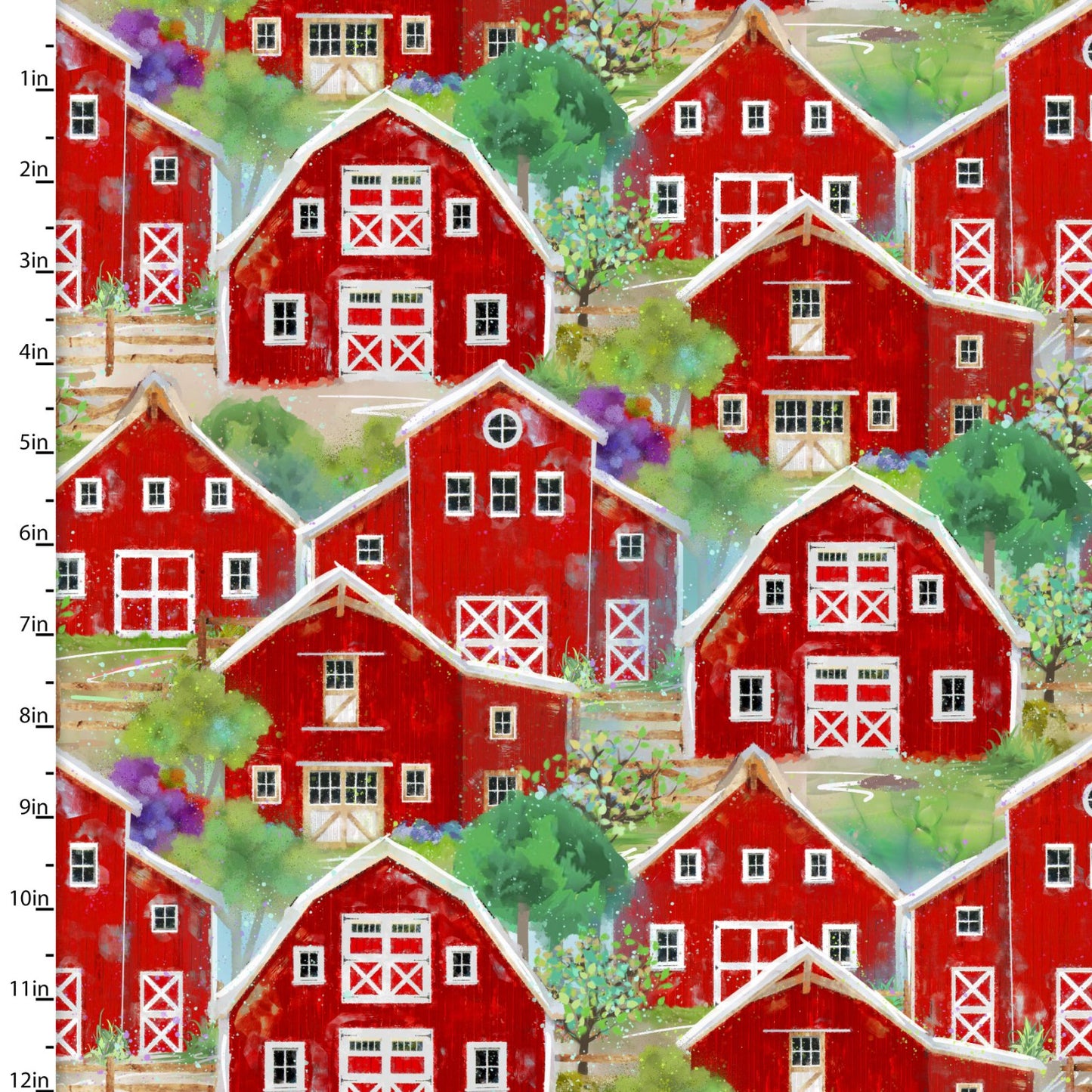 Back to the Farm Packed Barns Fabric - By the yard