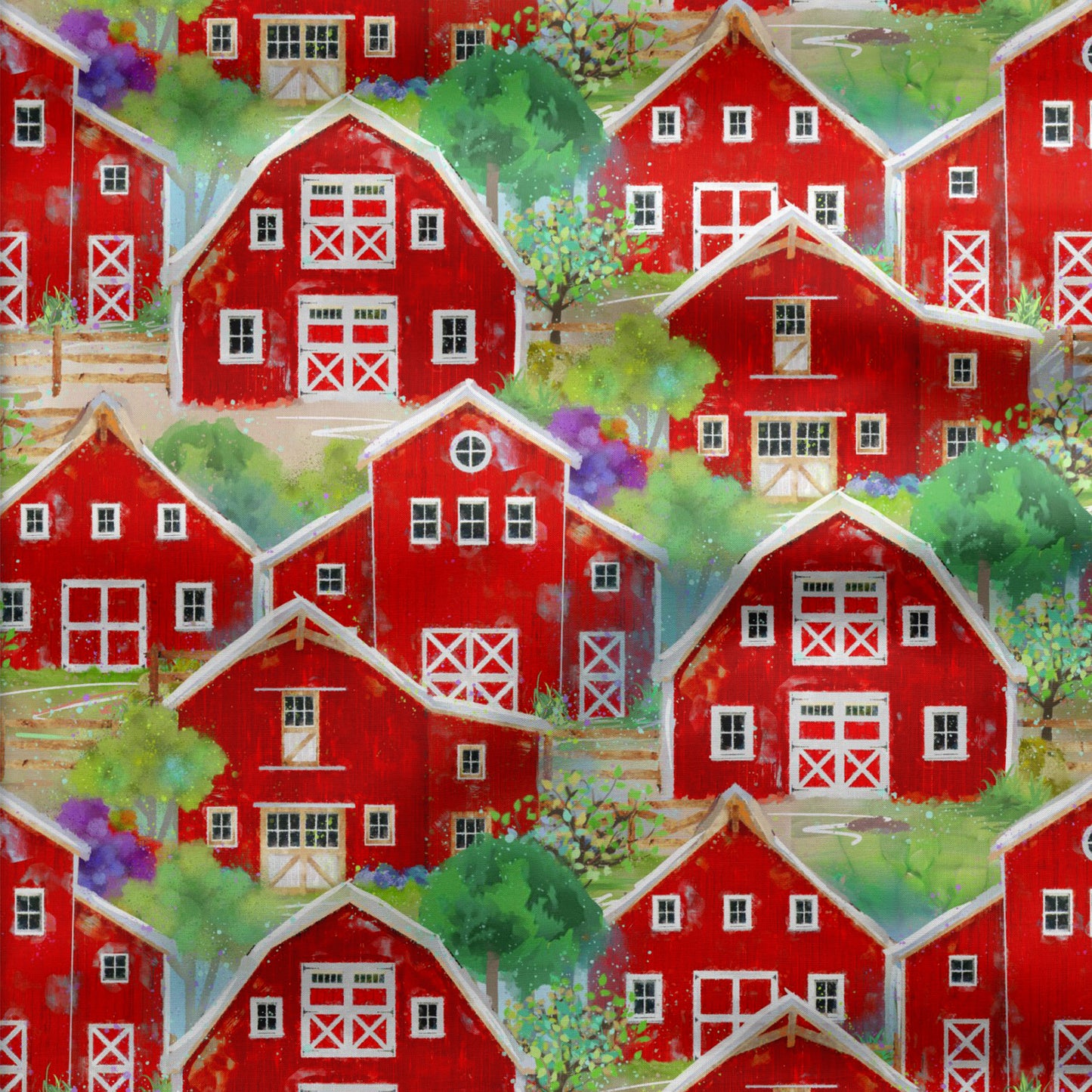 Back to the Farm Packed Barns Fabric - By the yard