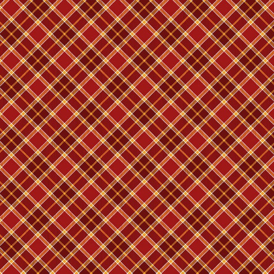 Gather with a Grateful Heart Bias Plaid Cranberry Fabric - By the yard