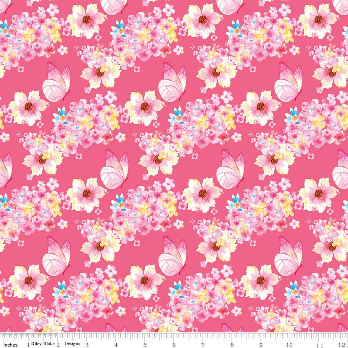 Painted Petals Butterfly Floral Pink Fabric - By the yard