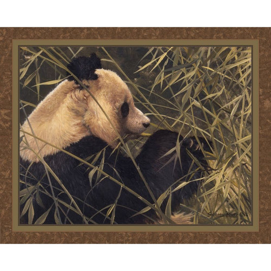 Panda Eating Bamboo Fabric Panel