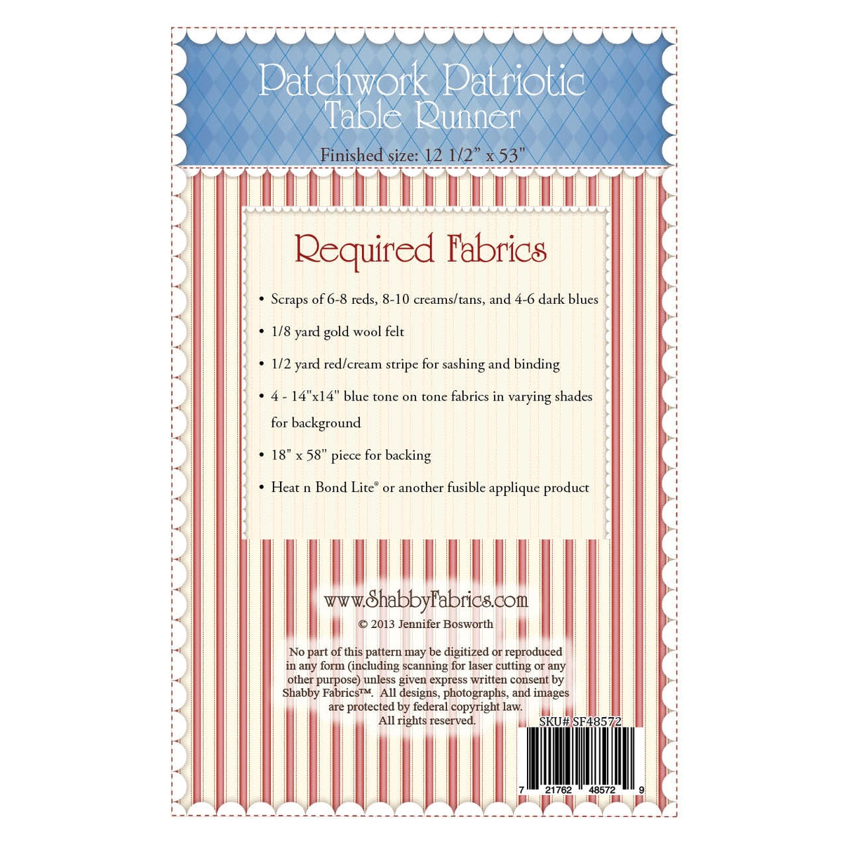 Shabby Fabrics Patchwork Patriotic Table Runner Pattern