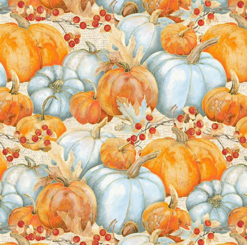 Pumpkin Kisses Packed Pumpkins Metallic Fabric - By the yard