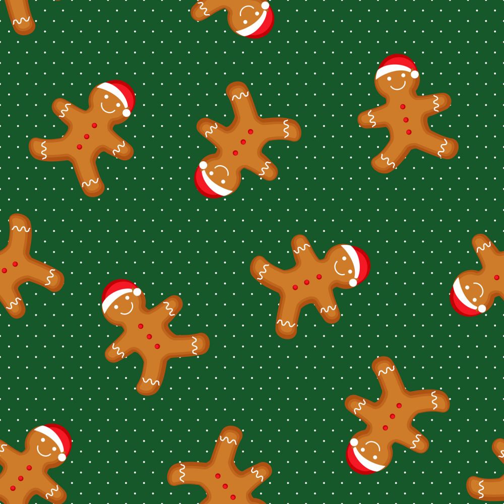 Fat Quarter Christmas Happy Gingerbread Green