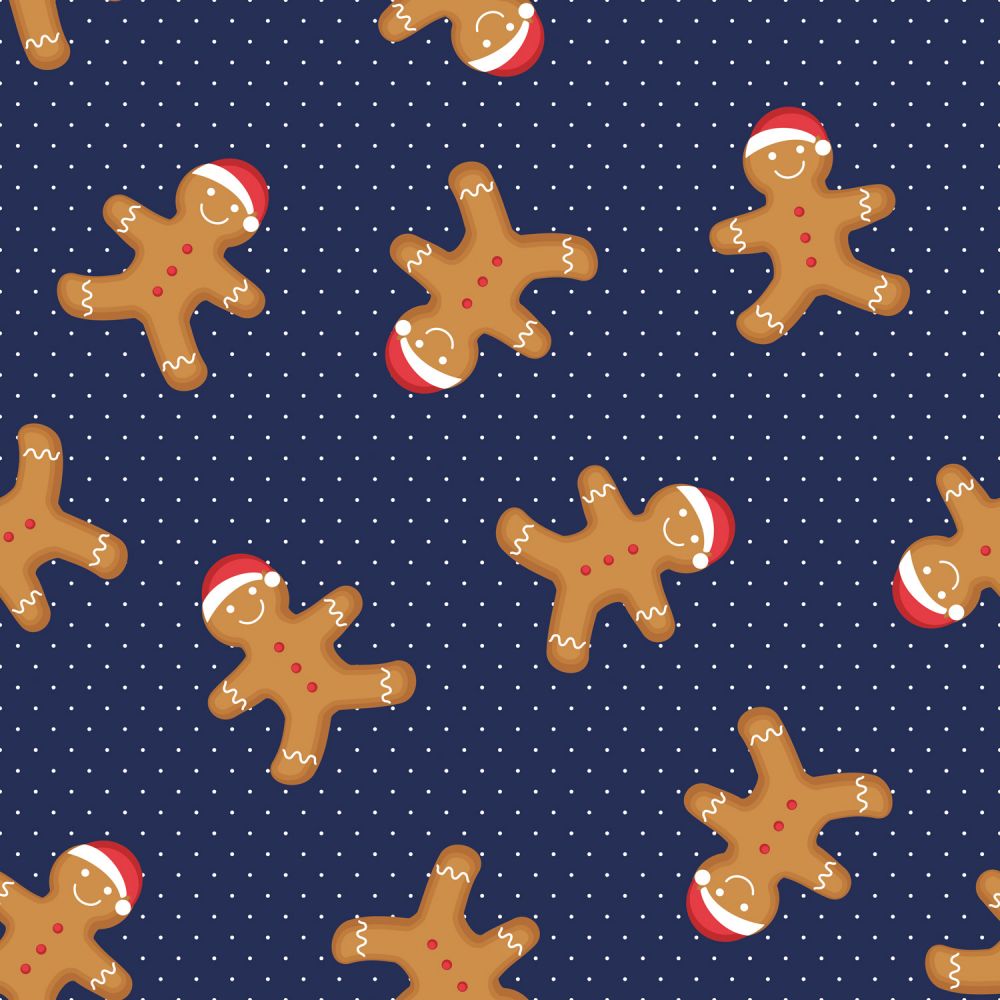Fat Quarter Christmas Happy Gingerbread Navy