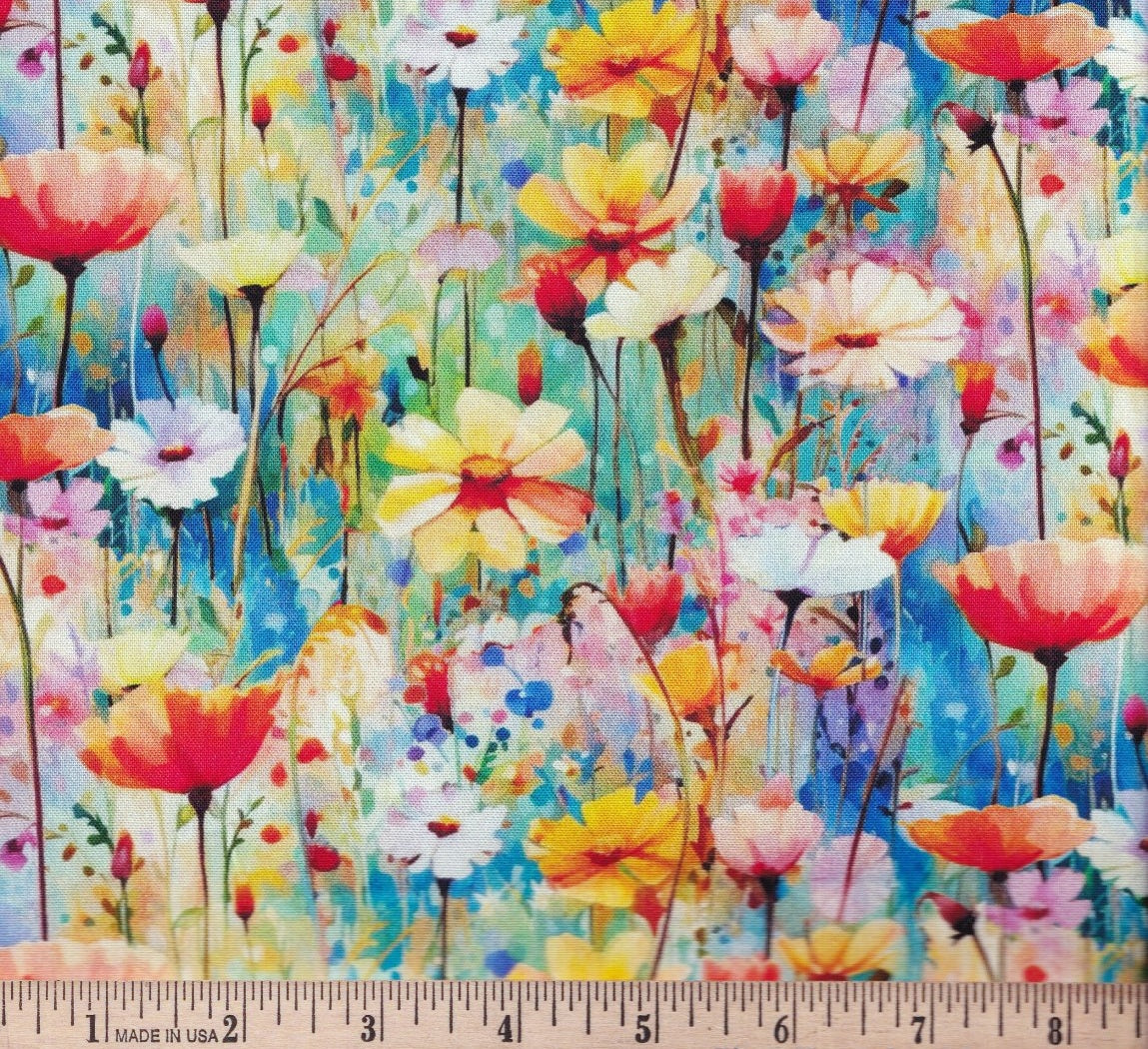 Hummingbird Bouquet Poppy Field Fabric - By the yard