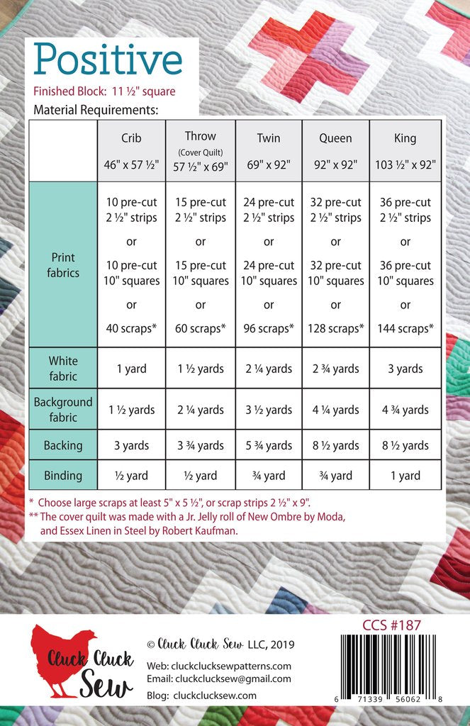 Cluck Cluck Sew Positive Quilt Pattern