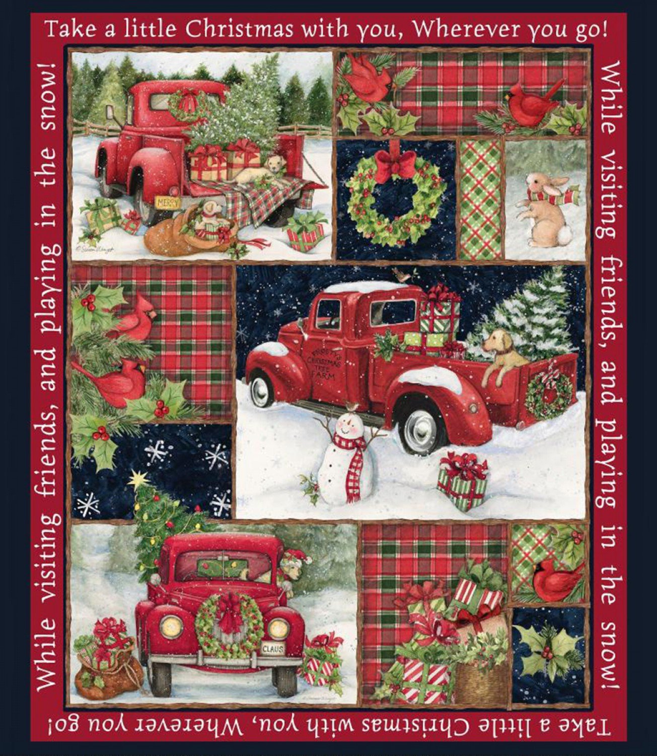Red Truck Collage Fabric Panel