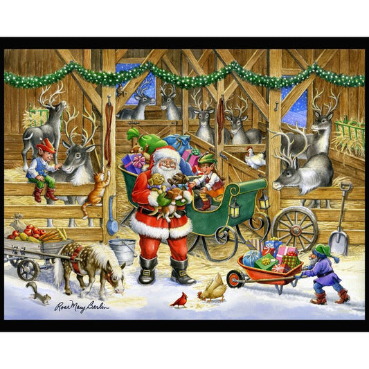 Reindeer Barn Fabric Panel