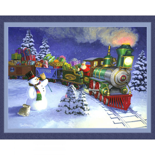 Santa's Train Fabric Panel