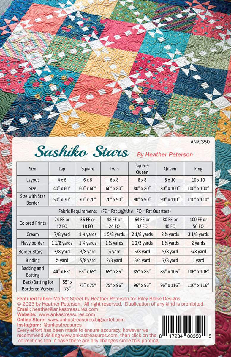 Anka's Treasures Sashiko Stars Quilt Pattern
